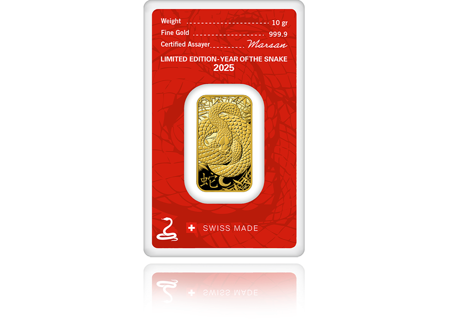 10g, Zlata palica, Leto kače - zadaj Zlata palica 10 g – Argor-Heraeus Minted • Leto kače - slika 1