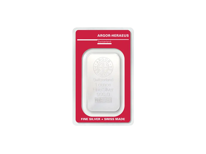 1oz serbro spredaj Srebrna palica 1 unča (31,1035 g) – Argor-Heraeus - slika 1