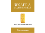 SAFRA ZLATI CERTIFIKAT se izdaja za Zlato palico 1000 g – Argor-Heraeus