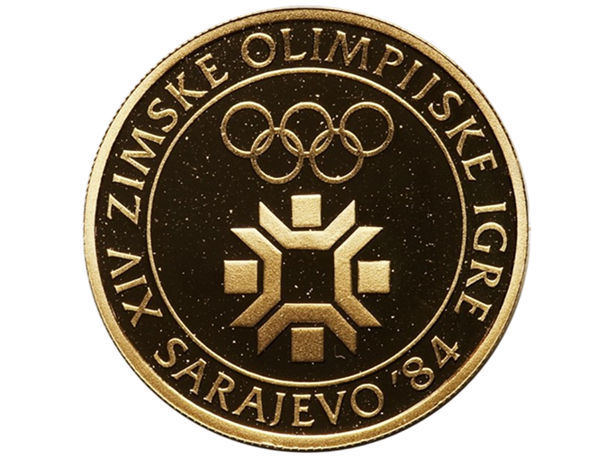 Zlati kovanec 5000 dinarjev – XIV Zimske olimpijske igre Sarajevo 1984 (emblem)-1 Zlati kovanec 5000 dinarjev – XIV Zimske olimpijske igre Sarajevo 1984 (emblem) - slika 1