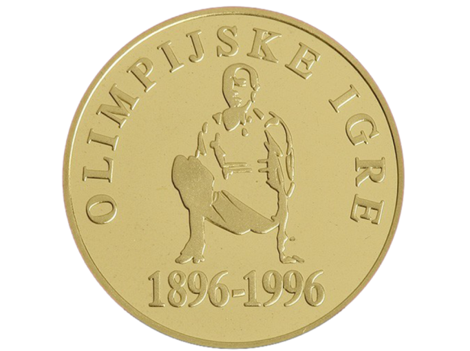 Zlati kovanec – 100 let modernih olimpijskih iger (Slovenija, 1996)-1 Zlati kovanec – 100 let modernih olimpijskih iger (Slovenija, 1996) - slika 1